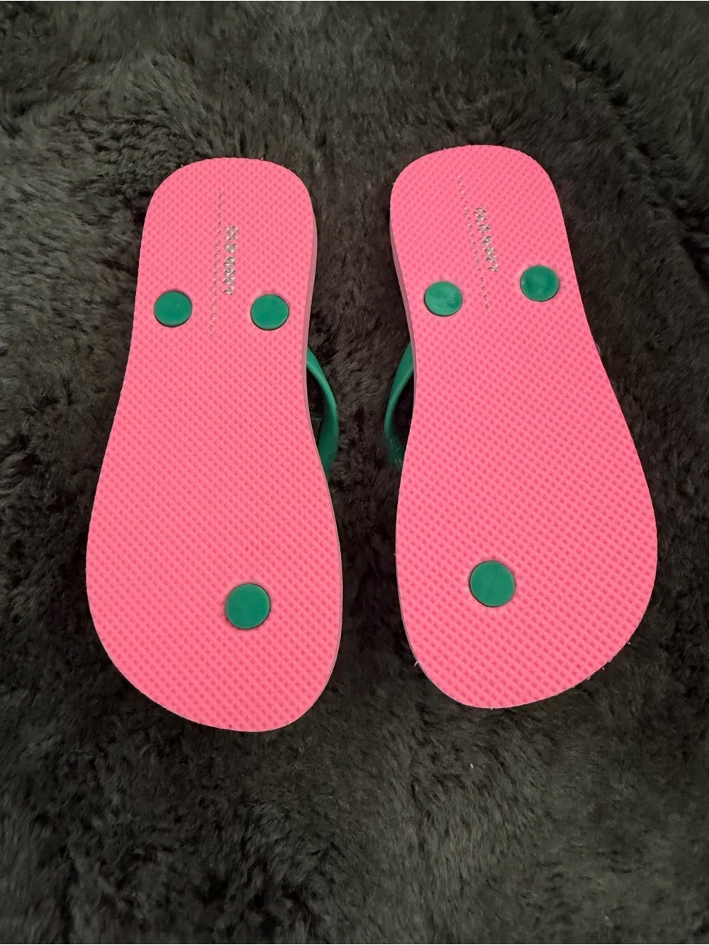 Old Navy Pink Strawberry Print Flip Flops with Green Straps